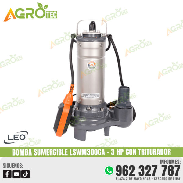 BOMBA SUMERGIBLE DE 3 HP LEO LSWM300CA CON TRITURADOR